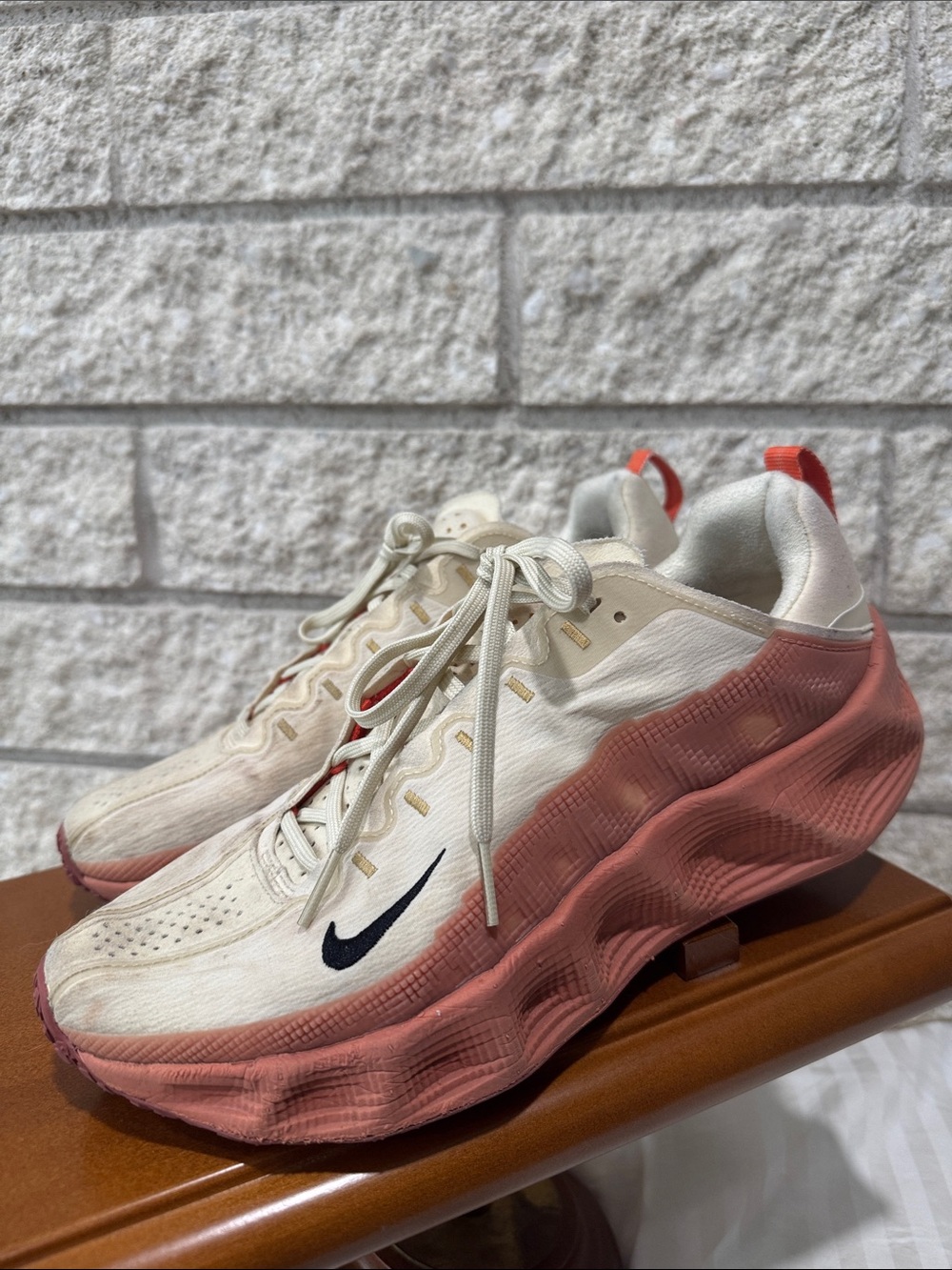 Nike Women's Cream and Coral-Pink Sneakers